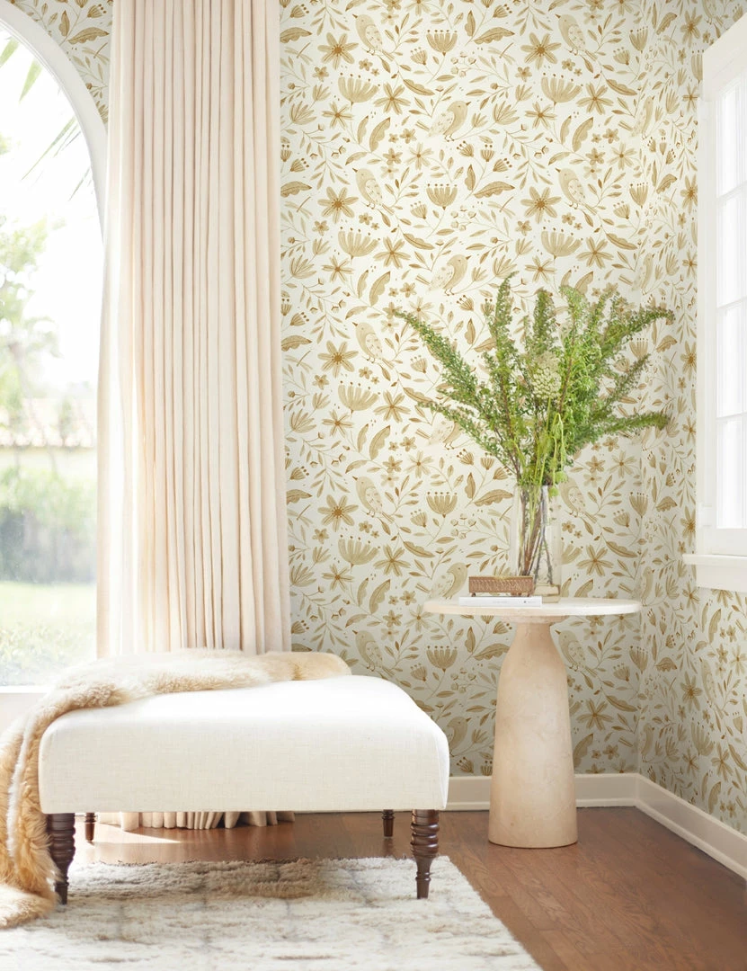 Lulu And Georgia Earth Tones Garden Birds Wallpaper By Rylee + Cru