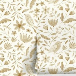Lulu And Georgia Earth Tones Garden Birds Wallpaper By Rylee + Cru