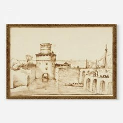 Lulu And Georgia'Landscape With A View Of A Fortified Fort' Wall Art By Giovanni Francesco Barbieri Earth Tones
