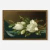 Lulu And Georgia Walls 'Magnolias On Light Blue Velvet Cloth' Print By Martin Johnson Heade