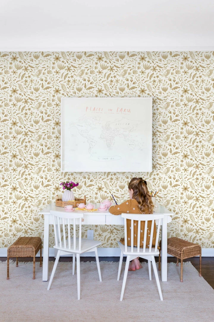 Lulu And Georgia Earth Tones Garden Birds Wallpaper By Rylee + Cru